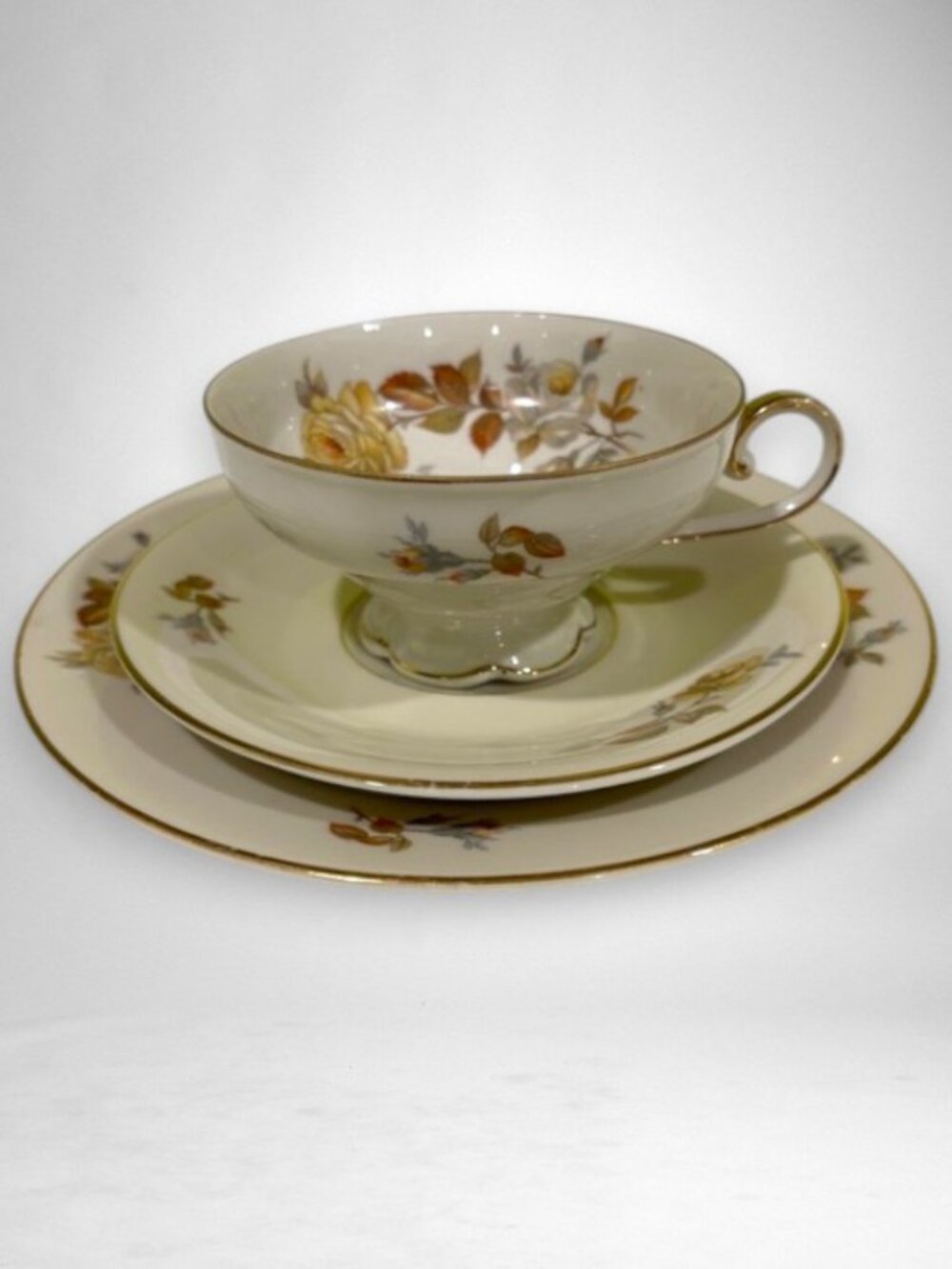 Vintage Johann Seltmann Vohenstrauss Yellow Rose Single Tea Service Trio